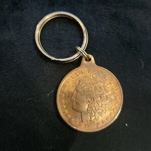Vintage Coin Keychain - Copper Tone Morgan Style